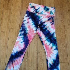 Athleta Pink and Blue Tie-Dye Leggings 7/8